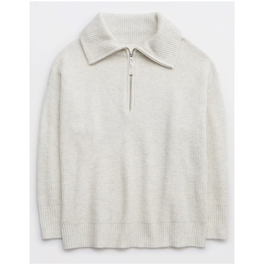 Aerie CozyUp Waffle Quarter Zip Sweater